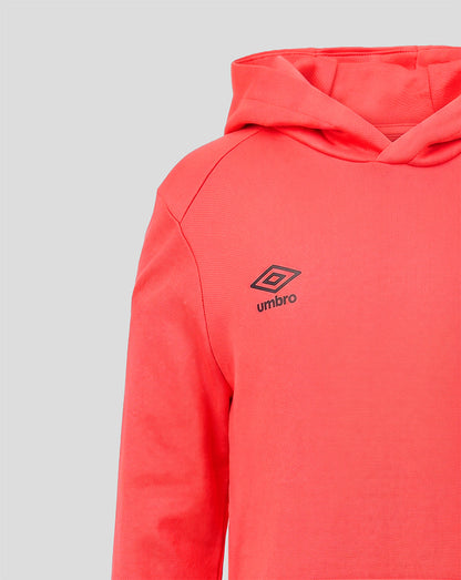 Red hoodie with Umbro logo on a gray background