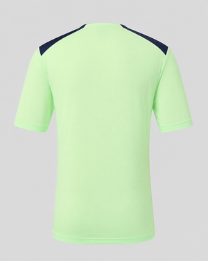 Back view of the neon green Athletic Club training shirt with navy shoulder panels