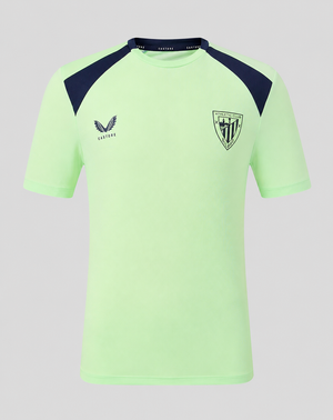 Athletic Club men's training shirt in bright green with navy shoulder panels and the club crest on the chest
