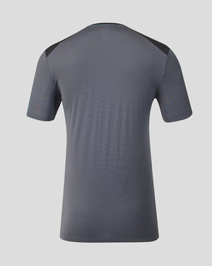 Back view of gray FC Twente training coaches shirt with darker shoulder panels