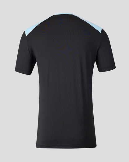 Back view of the black Feyenoord training shirt showing light blue shoulder panels
