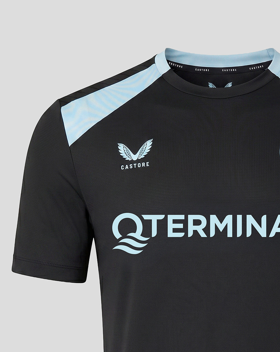 Close-up of Feyenoord training shirt highlighting crest and large sponsor logo across the chest