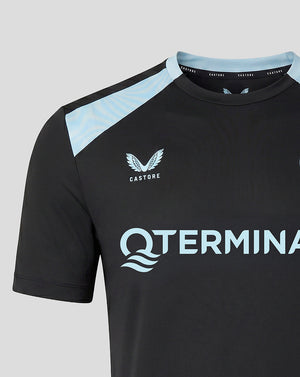 Close-up of Feyenoord training shirt highlighting crest and large sponsor logo across the chest