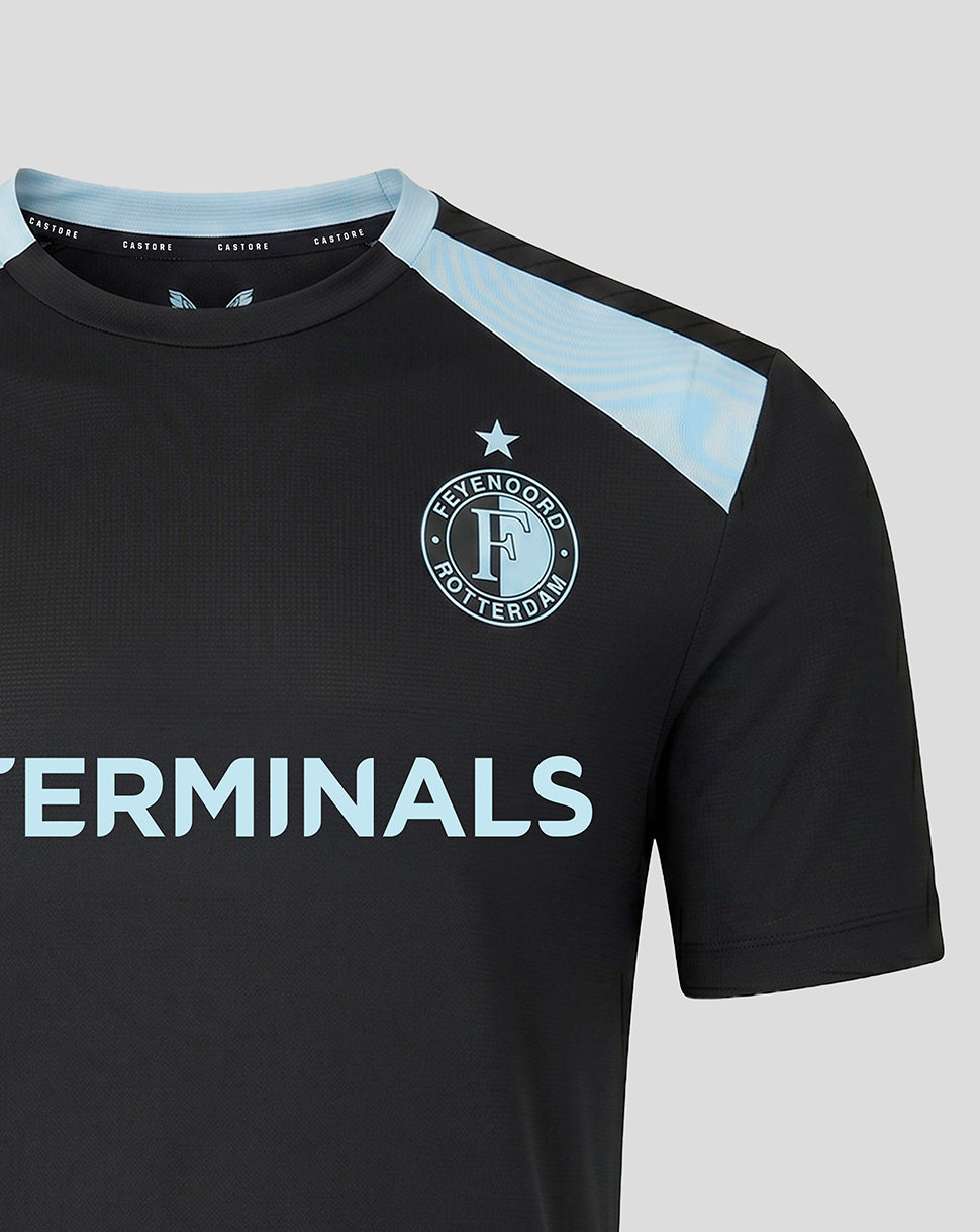 Feyenoord training shirt in black with light blue shoulder panels and club crest on the chest
