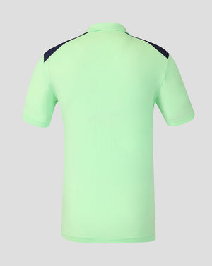 Back view of mint green Athletic Club training polo shirt with navy shoulder panels
