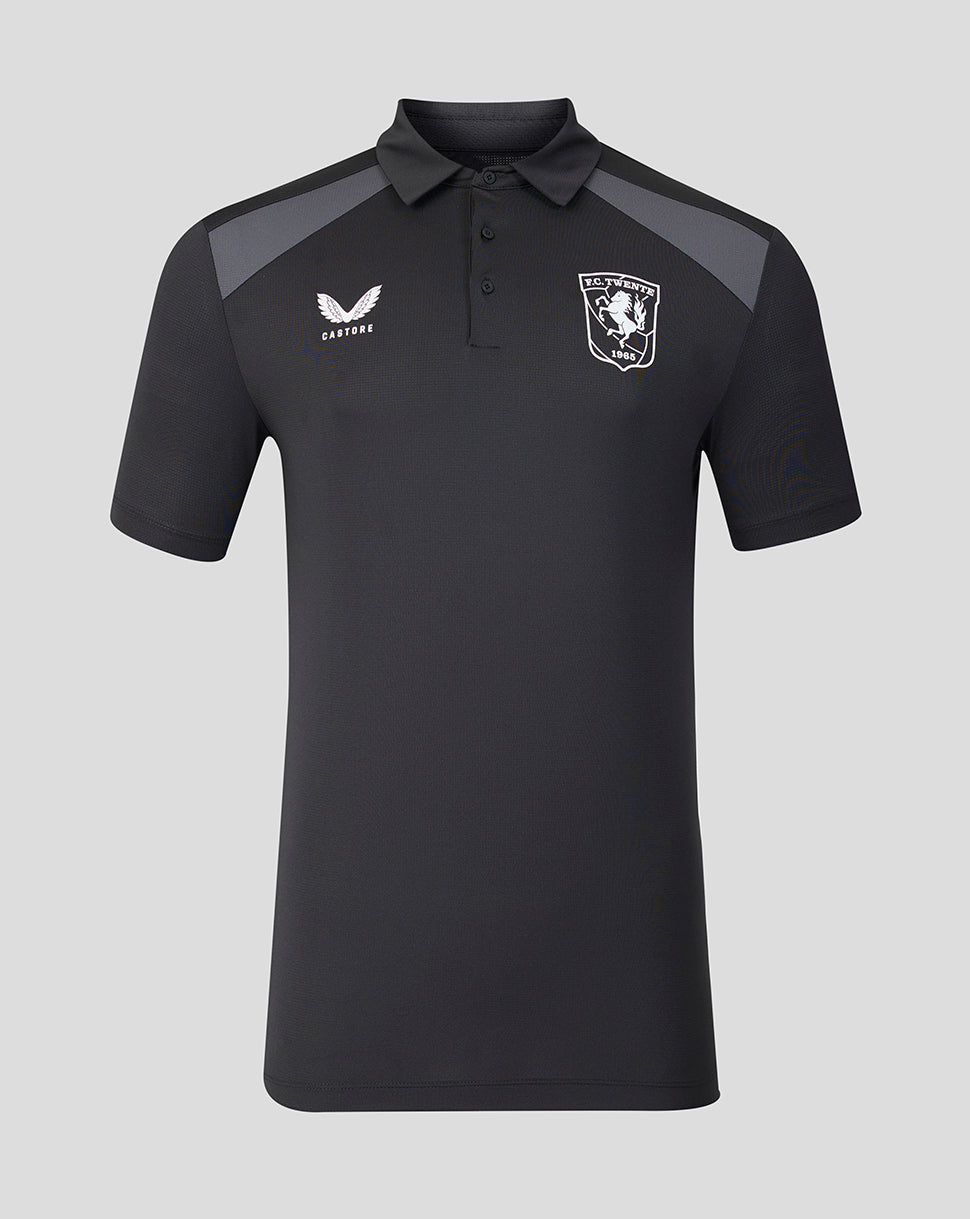 FC Twente 26/27 training polo in black with gray shoulder panels and team crest on the left chest