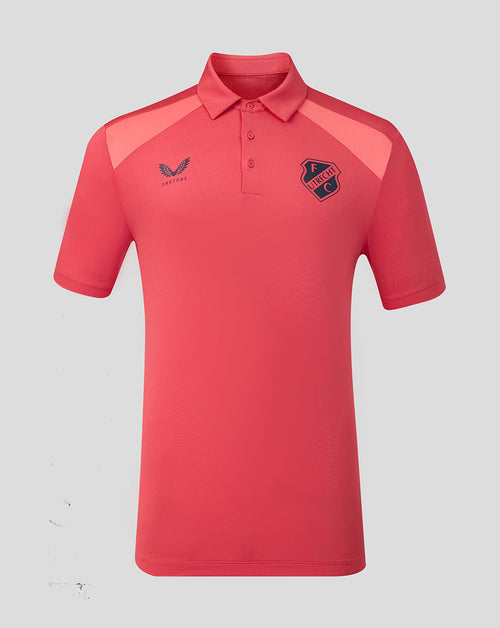 Front view of pink FC Utrecht training polo with crest on the chest and contrast shoulder panels.