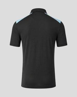 Back view of Feyenoord men's 2026-2027 training coaches polo in black with light blue shoulder panels.