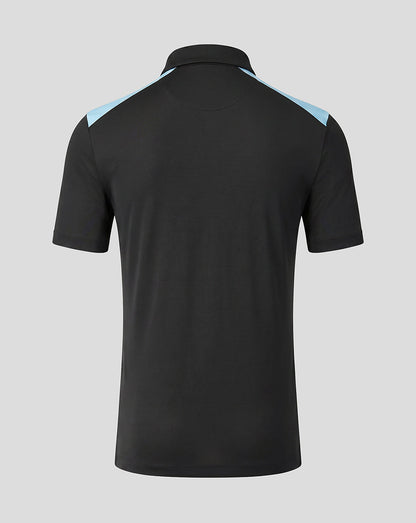 Back view of Feyenoord men's 2026-2027 training coaches polo in black with light blue shoulder panels.