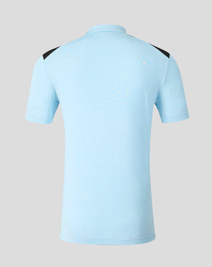Back view of light blue Feyenoord training polo with navy shoulder panels