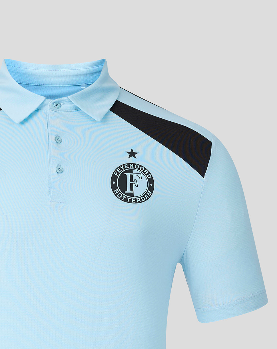 Feyenoord light blue training polo with club crest on chest and black shoulder panel