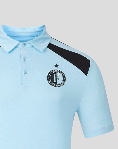 Feyenoord light blue training polo with club crest on chest and black shoulder panel