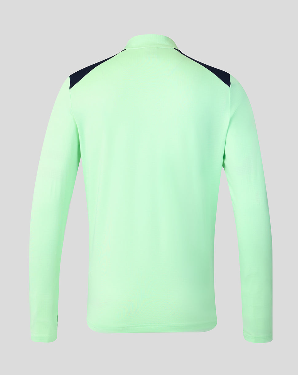 Light green jacket with black accents on a light gray background