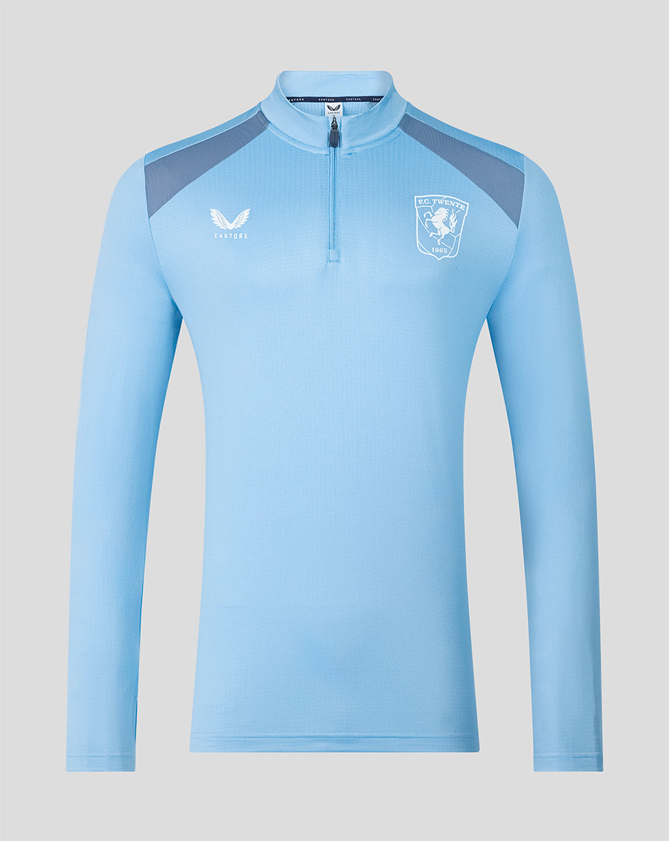FC Twente training midlayer top in light blue with zip collar and dark shoulder panels