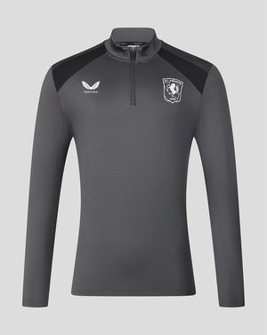 Front view of FC Twente 26/27 Training Coaches Midlayer in gunmetal with funnel neck and team crest
