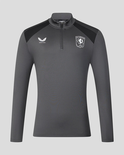 Front view of FC Twente 26/27 Training Coaches Midlayer in gunmetal with funnel neck and team crest