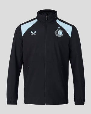 Feyenoord men's 2026-2027 training coach rain jacket in black with light blue shoulder panels and club crest