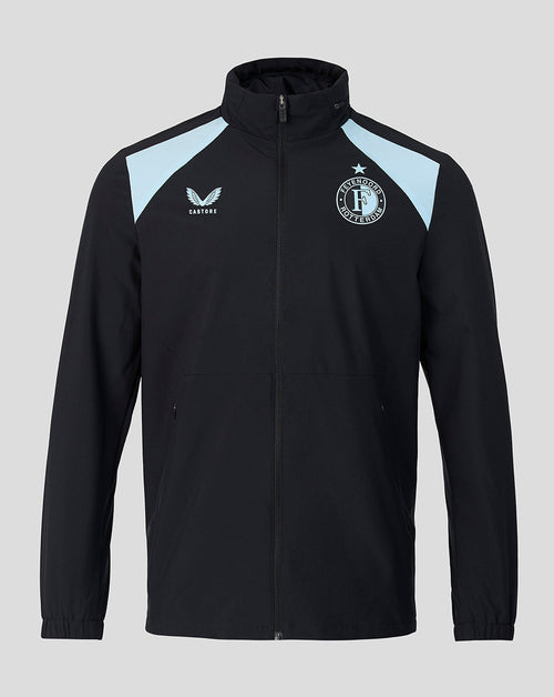 Feyenoord men's 2026-2027 training coach rain jacket in black with light blue shoulder panels and club crest
