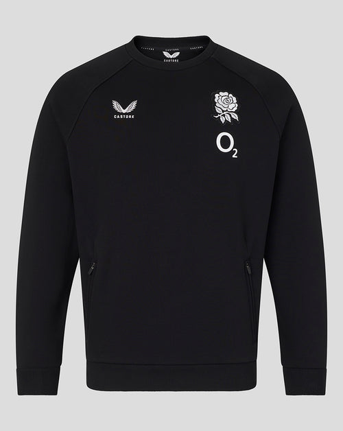 Black sweatshirt with logos on a gray background