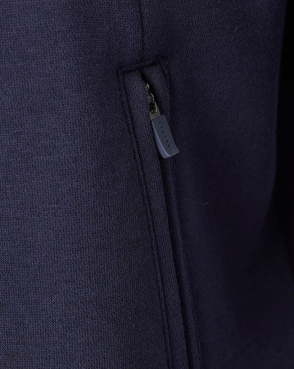 Close-up of navy FC Twente Adapt Travel Fleece Sweatshirt showing a vertical zipper.