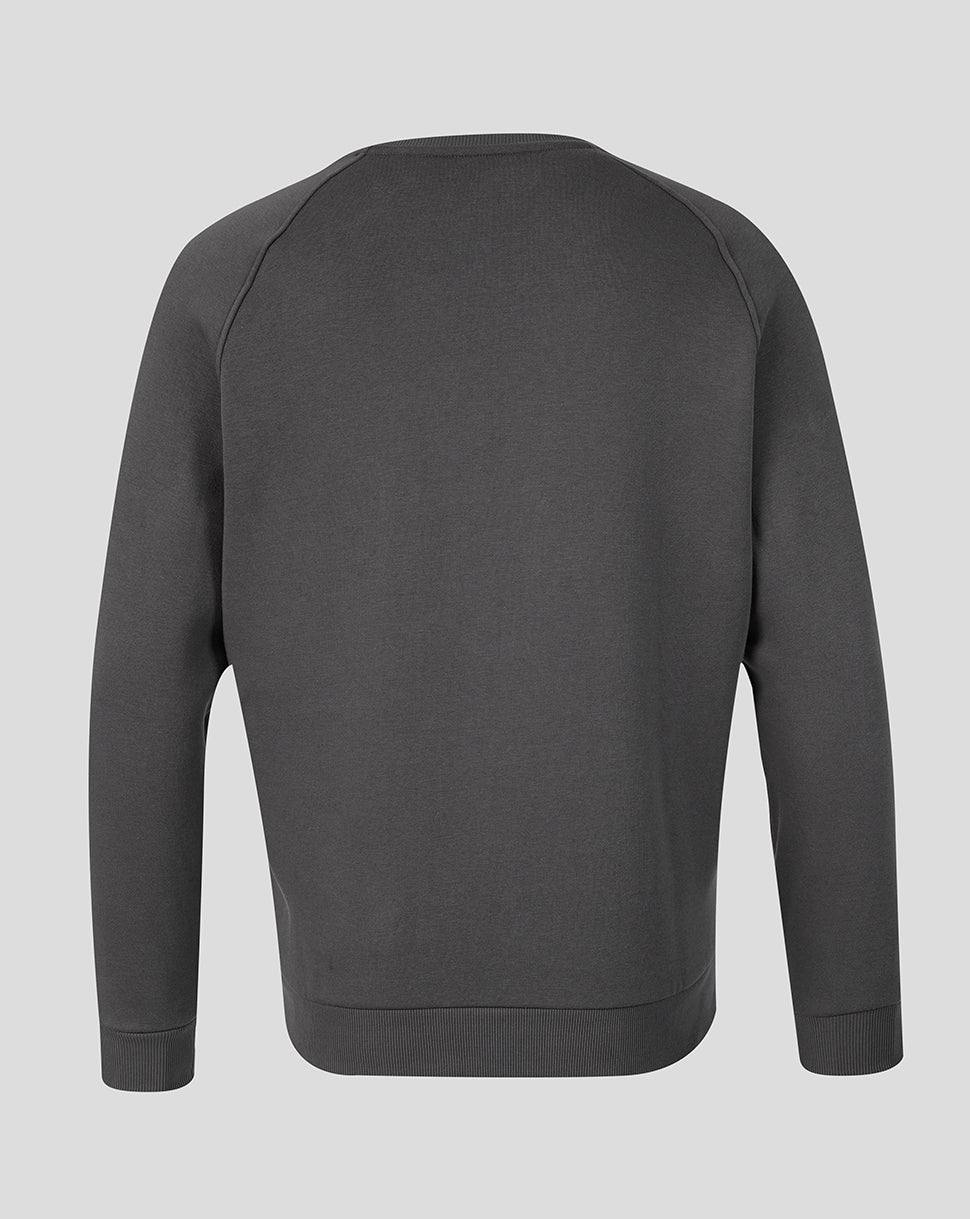 Back view of dark gray FC Utrecht Adapt Travel Fleece Sweatshirt with ribbed hem