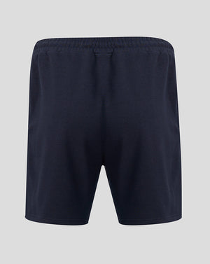Back view of navy FC Twente travel fleece shorts with an elastic waistband.