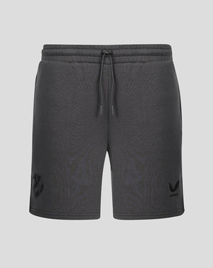 Dark grey FC Utrecht travel fleece shorts with drawstring waist and left leg team crest.