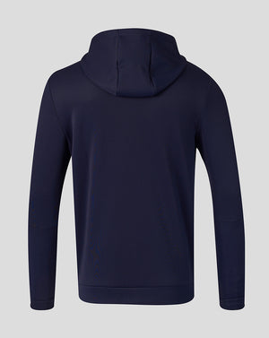 Back view of navy FC Twente Flex Travel full zip hoodie with hood
