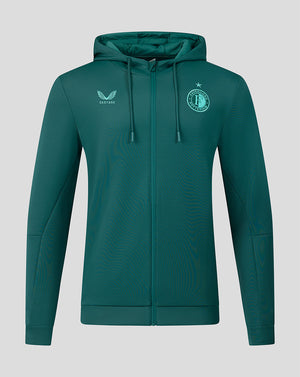 Green Feyenoord travel hoodie with full zip and hood featuring club crest on the chest