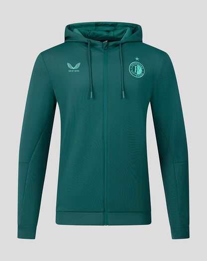 Green Feyenoord travel hoodie with full zip and hood featuring club crest on the chest