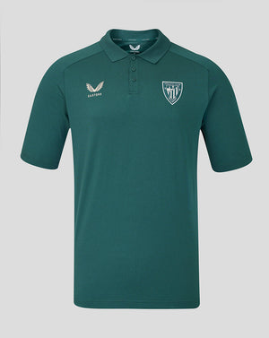 Teal travel polo with Athletic Club crest on the chest and Castore logo on the opposite side.