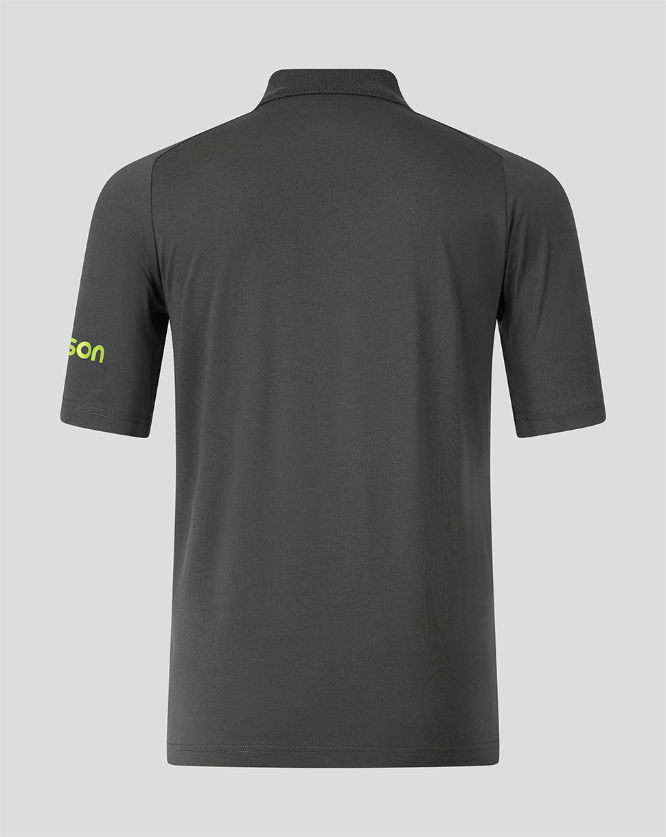 Back view of the dark grey Bath Rugby Travel Polo with a clean, simple silhouette