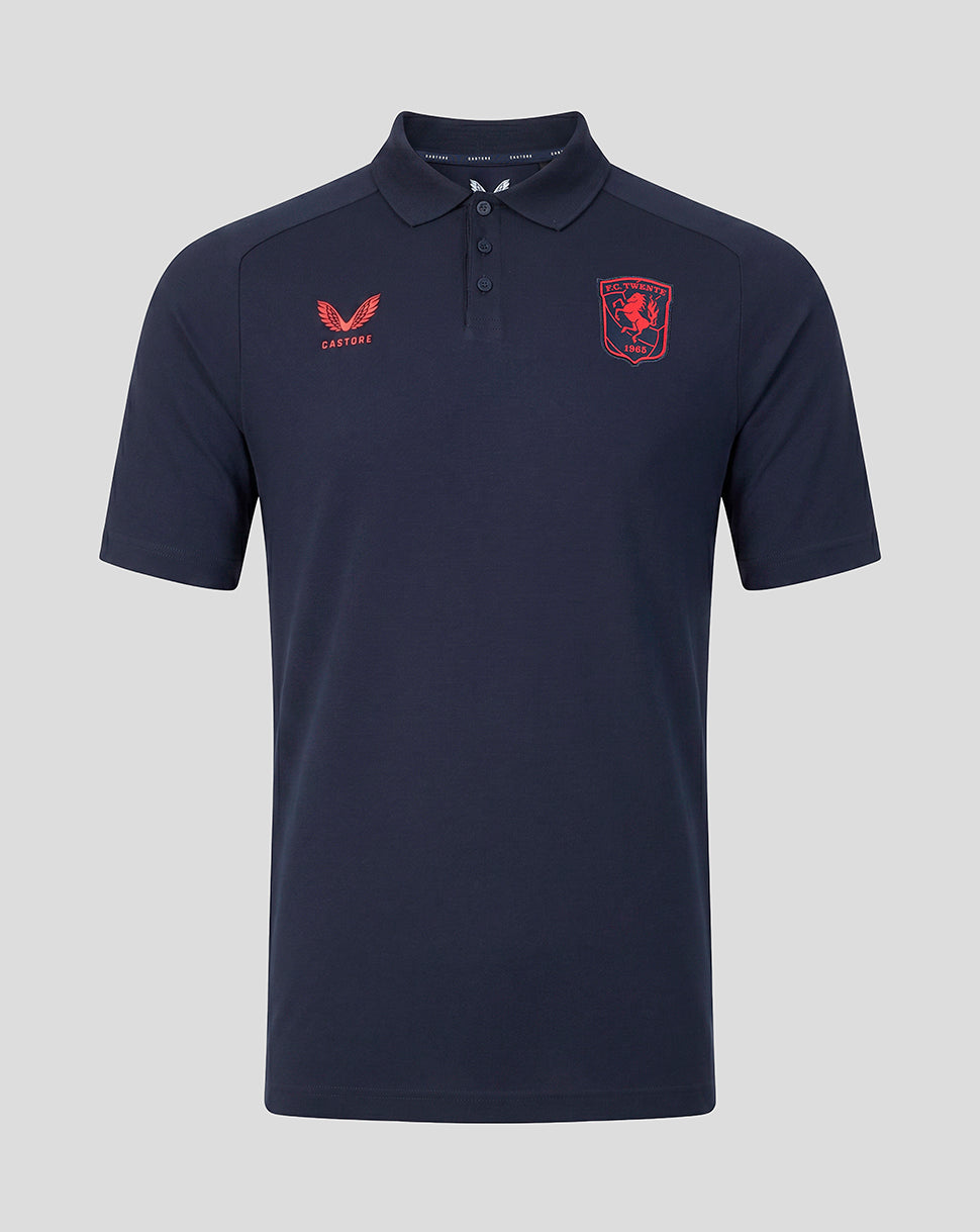 Navy FC Twente Travel Polo with red club crest on left chest and Castore logo on right chest.