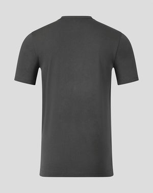 A dark gray short-sleeve crewneck t-shirt shown from the back, displayed on a clean light gray background.