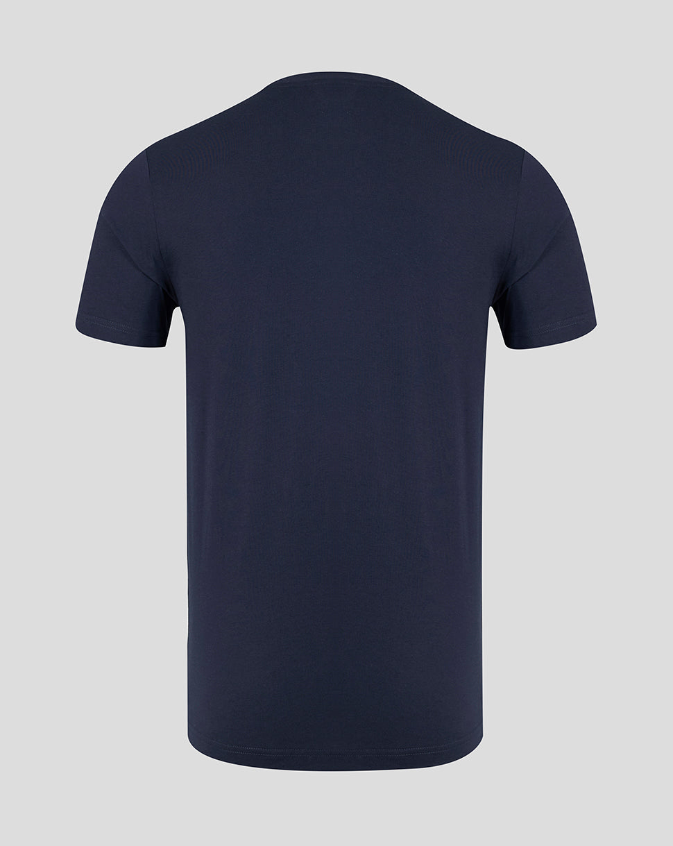 Back view of navy FC Twente travel shirt showing plain fabric with no visible logos.