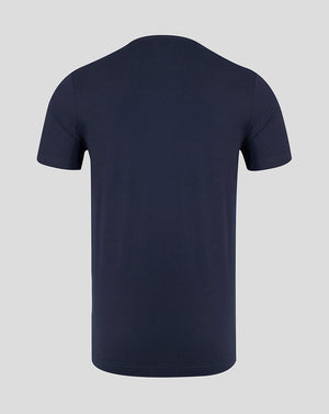 Back view of navy FC Twente travel shirt showing plain fabric with no visible logos.
