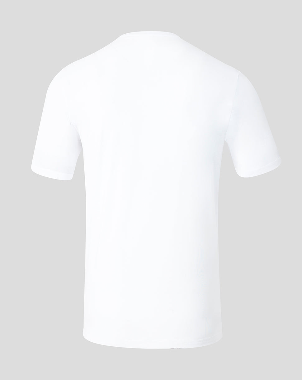 Plain white t-shirt on a light gray background