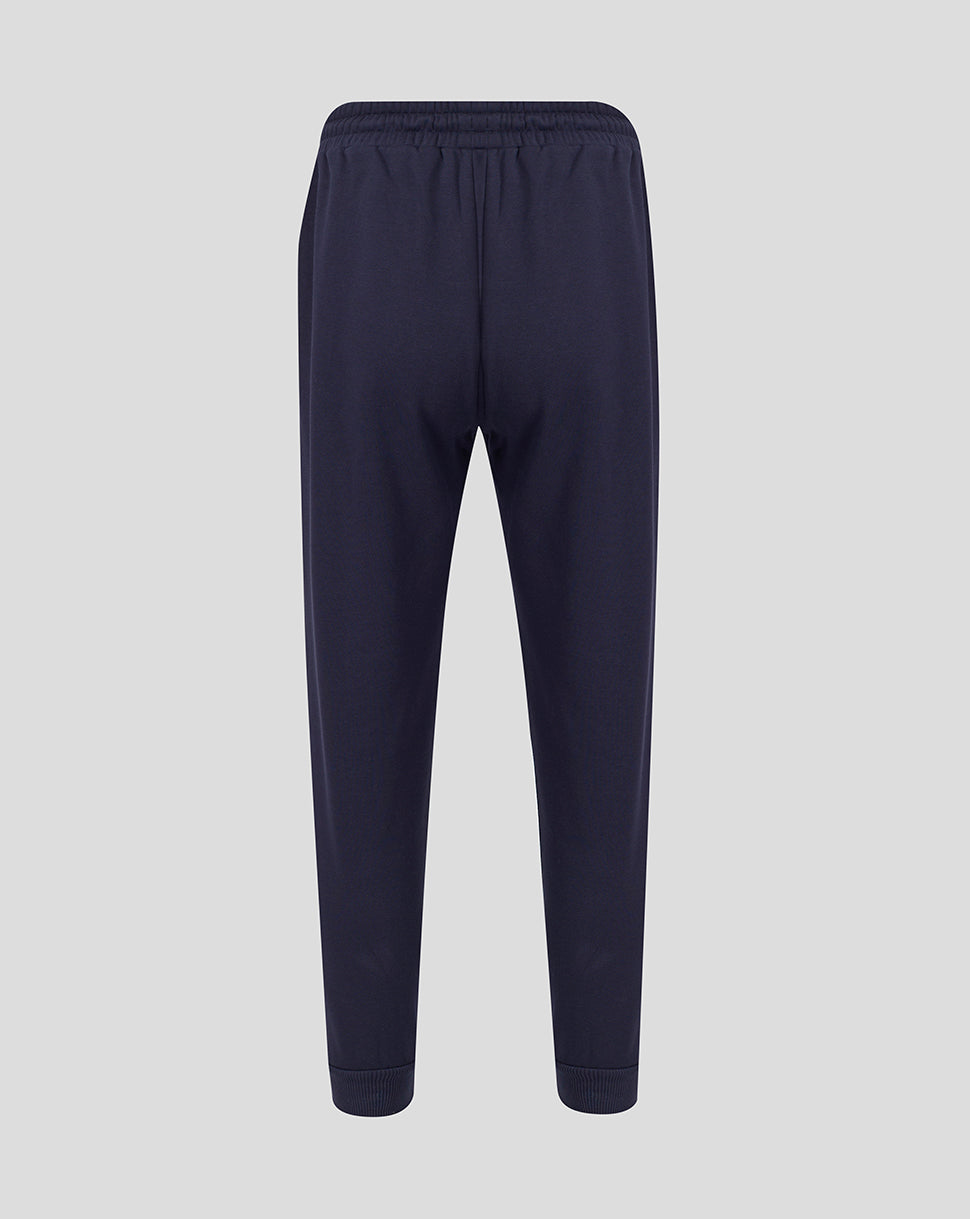 Back view of navy FC Twente Adapt Travel fleece track pants with elastic cuffs