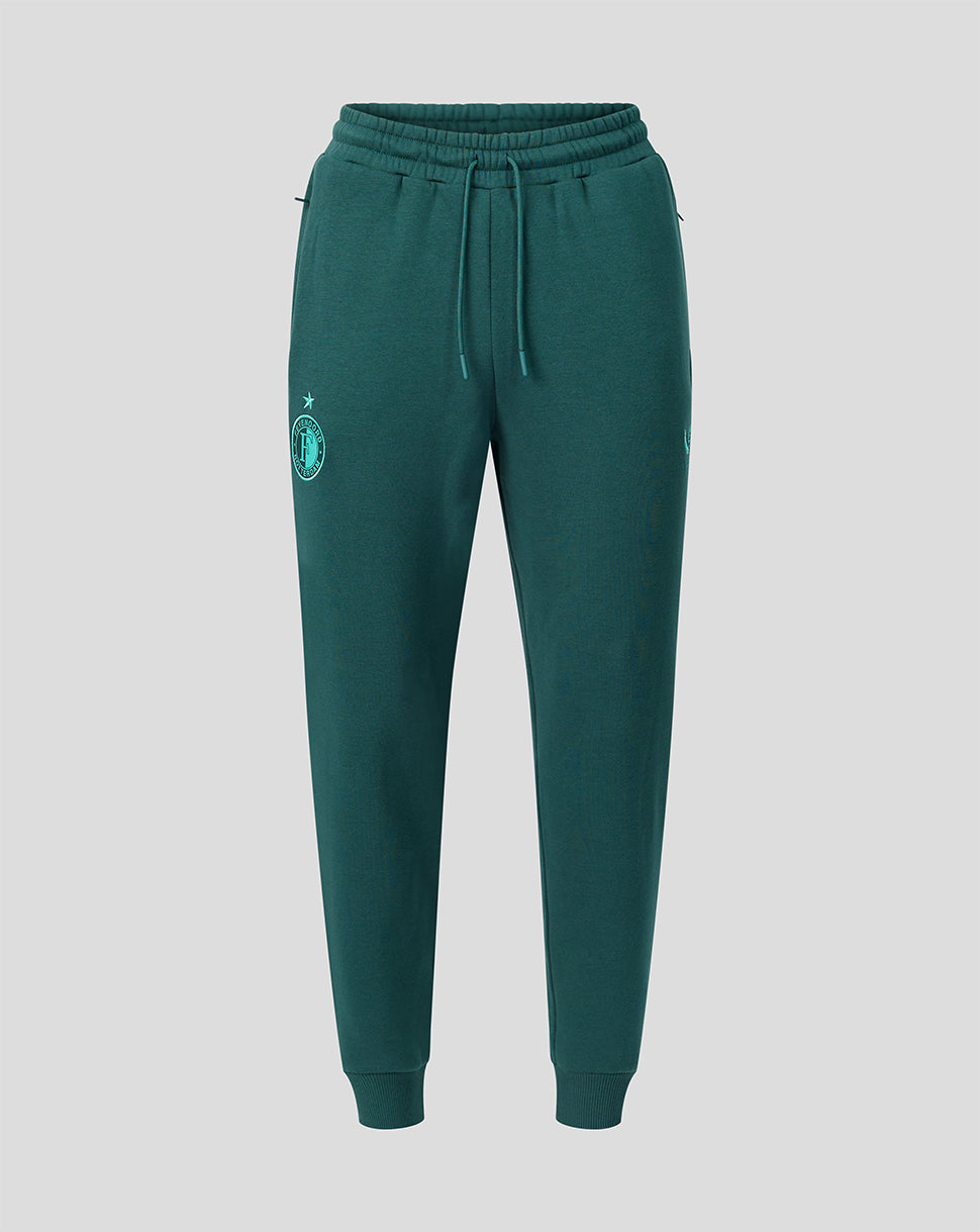 Green Feyenoord travel joggers with drawstring waist and crest on the left thigh.