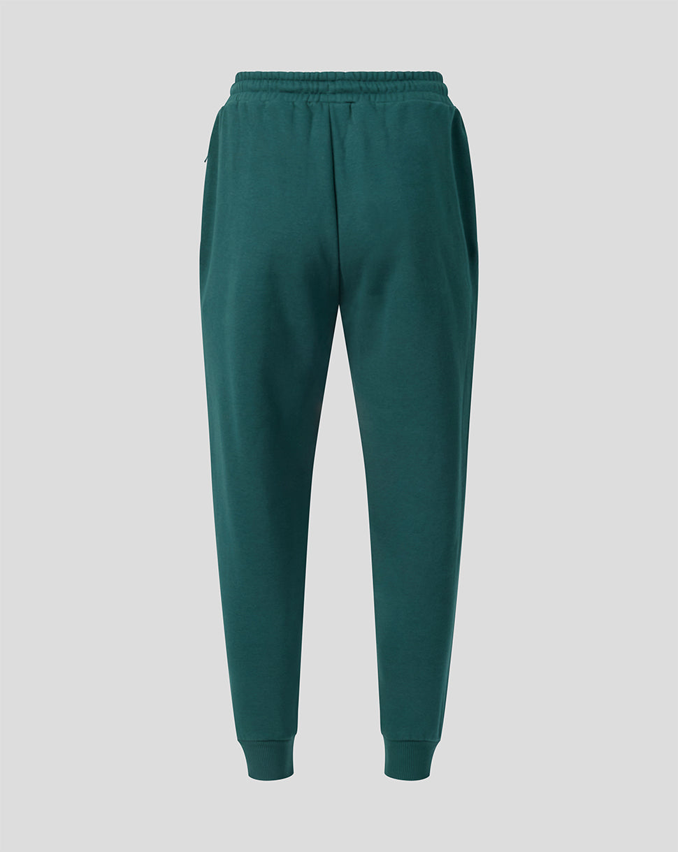 Green Feyenoord travel joggers with elastic waistband and ribbed cuffs, full view.