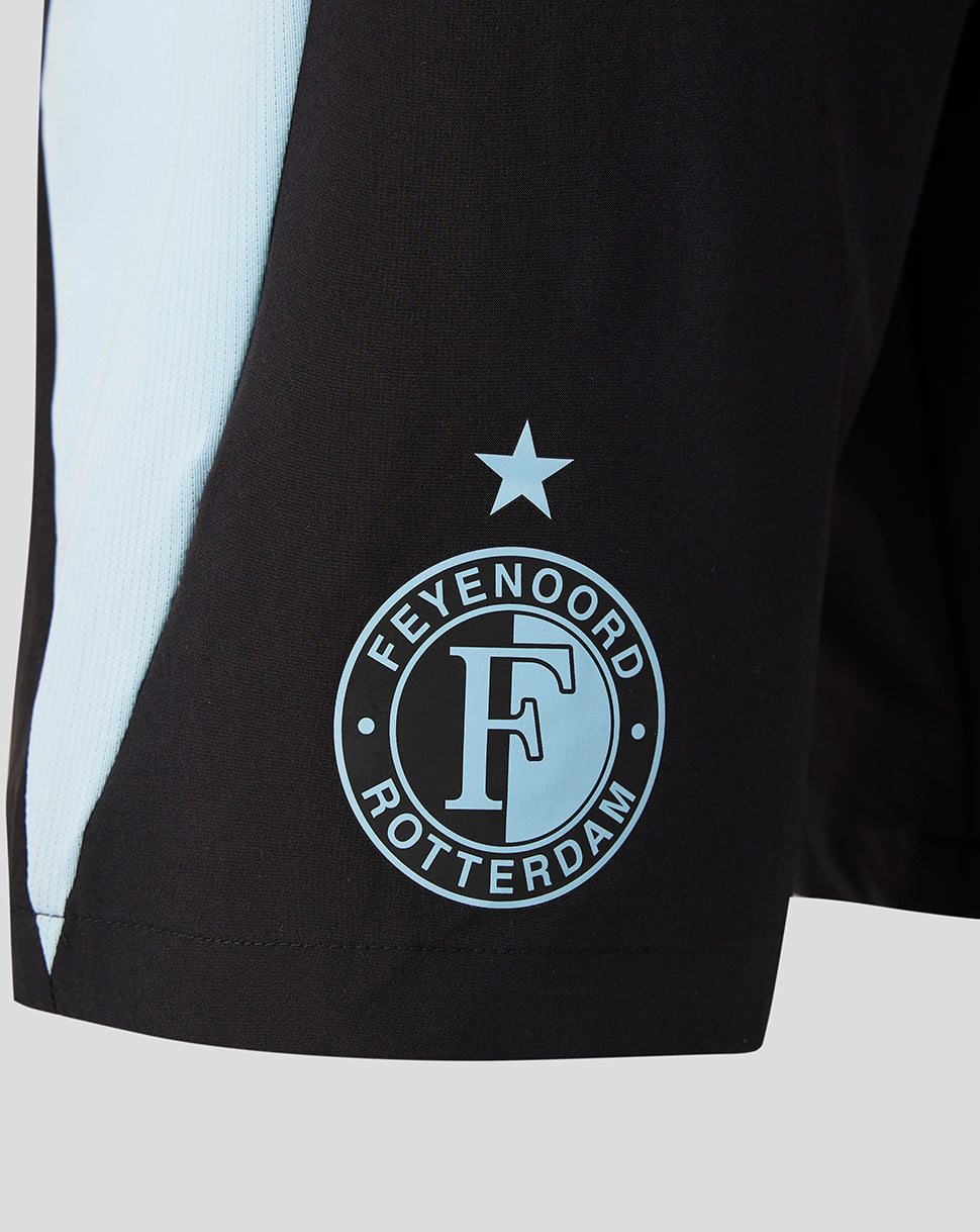 Feyenoord circular crest with star on the leg of the black training shorts.