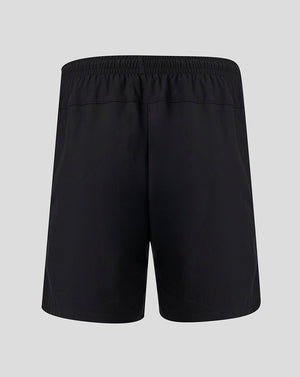 Back view of black FC Twente training shorts with an elastic waistband and clean panel design.