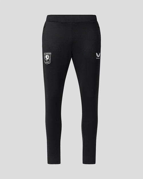 Front view of black FC Twente 26/27 training pants with side pockets, crest on left leg and Castore logo on right leg