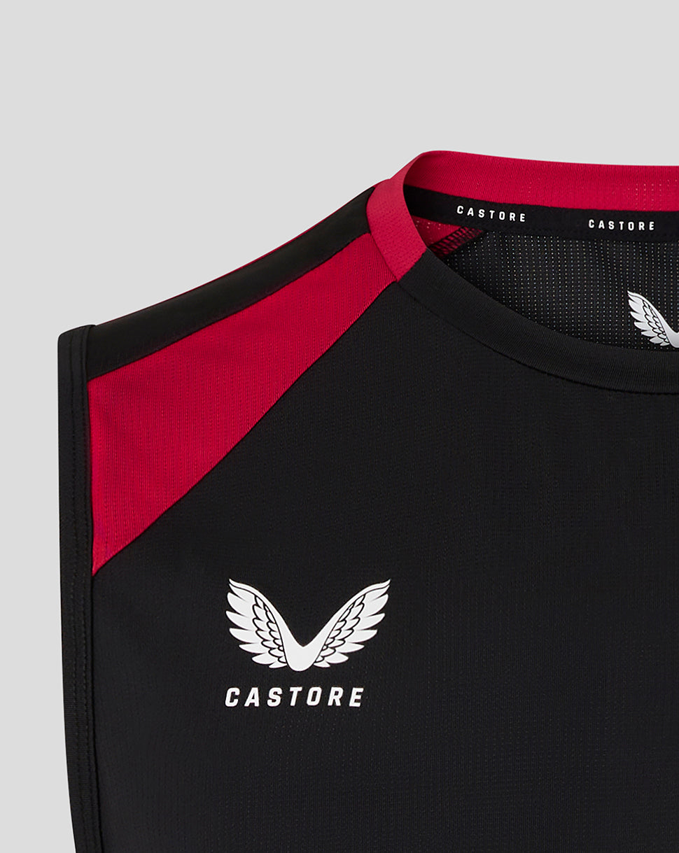 Black and red sports jersey with Castore logo on a gray background