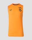 Front view of bright orange Leicester Tigers training vest with BREEDON logo and tiger graphic