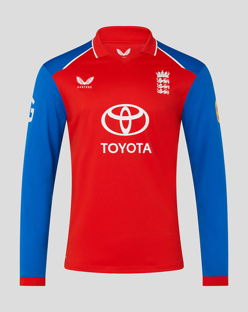 Red and blue sports jersey with Toyota logo on a gray background
