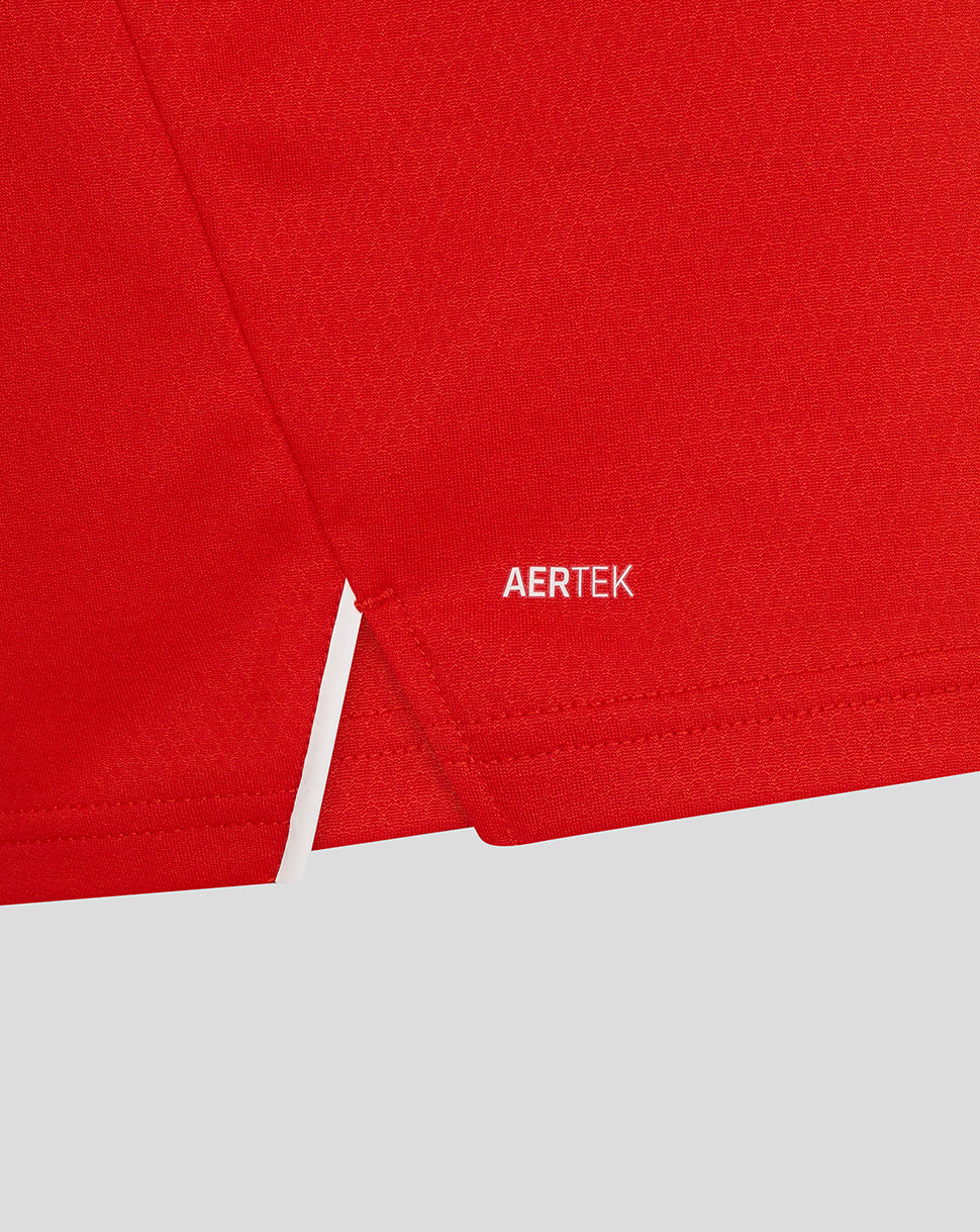 Red fabric with 'AERTEK' logo on a light gray background