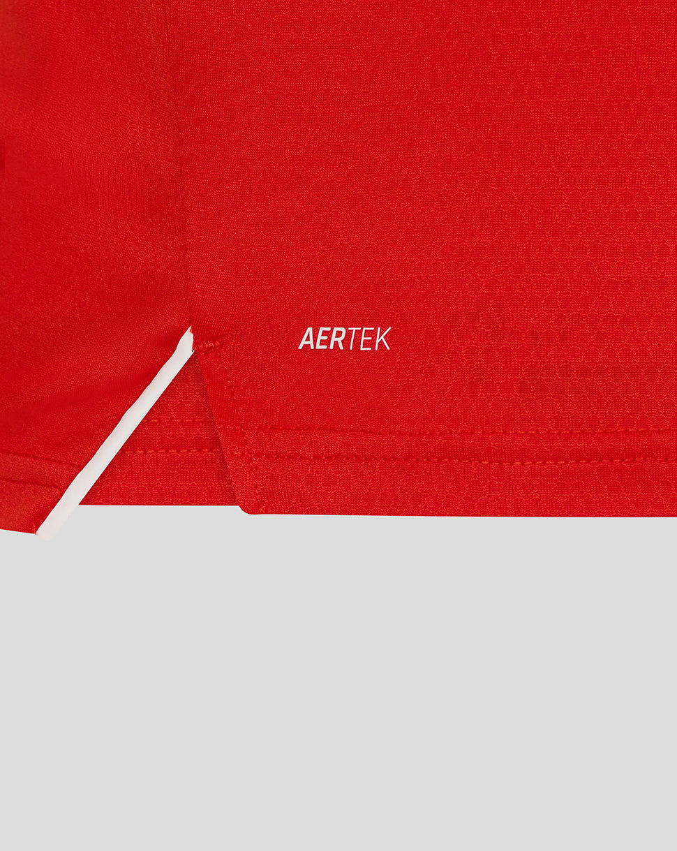 Red fabric with 'AERTEK' logo on a light gray background
