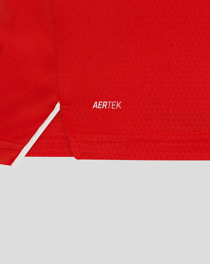 Red fabric with 'AERTEK' logo on a light gray background
