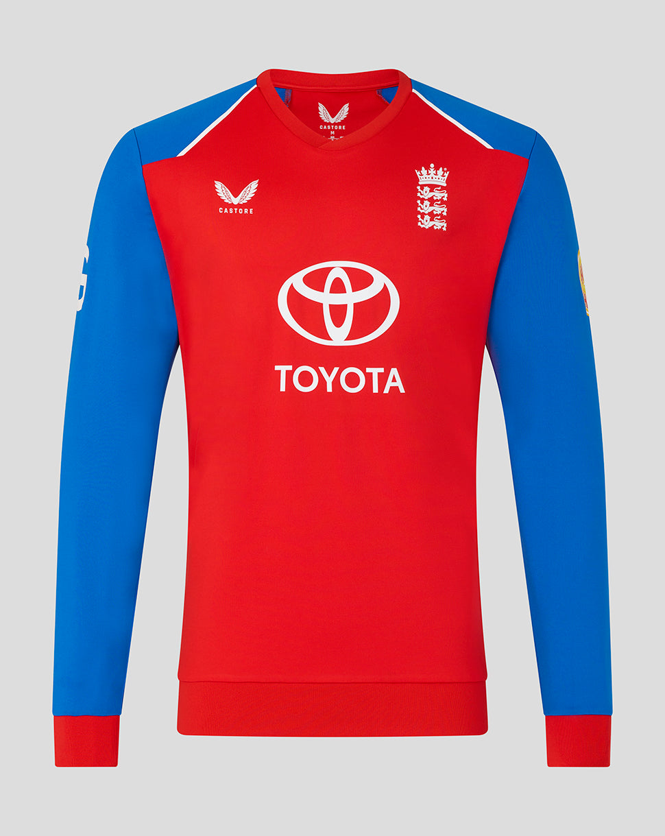 Red and blue sports jersey with Toyota logo on a gray background